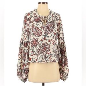NWT Paisley Print Tie-Neck Balloon Sleeve Top